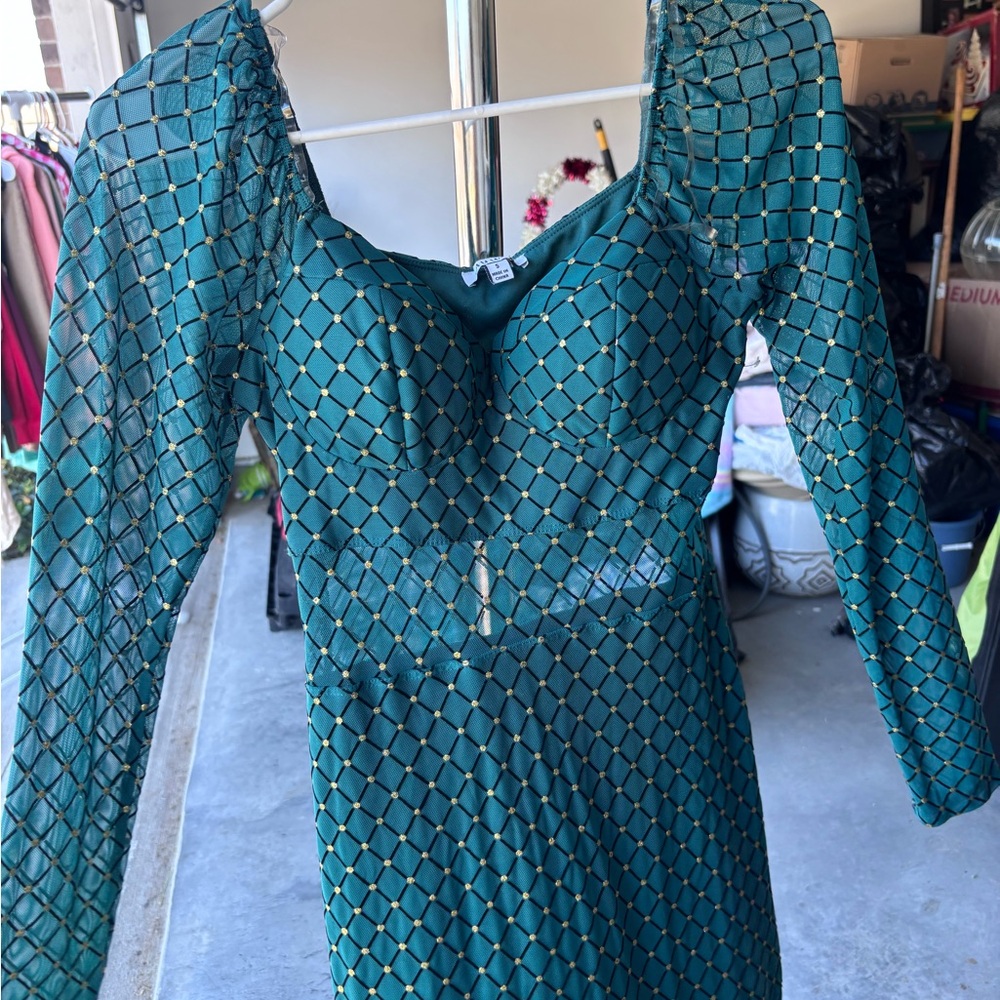 AUW Teal and Gold Long Sleeve Dress